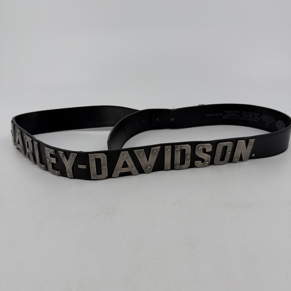 Harley-Davidson Mens Black Leather Studded Logo Belt 99465-10VM Size 44